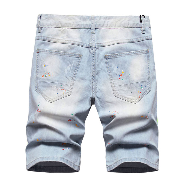 West Louis™ Neon Side Stripe Painted Holes Ripped Distressed Jeans Short