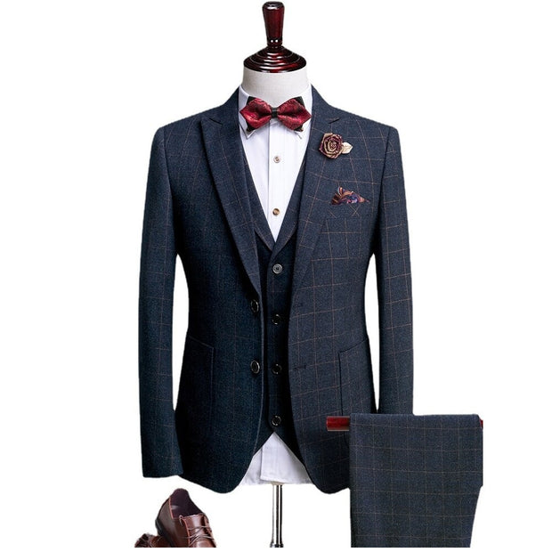 West Louis™ Tailored Plaid Formal Business-Men 3-Piece Suit