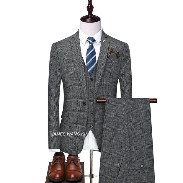 West Louis™ Classic Plaid High-end Business 3-Pieces Suit