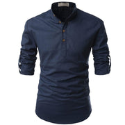 West Louis™ Men Linen Button-Up Henley Shirts