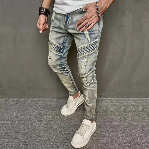 West Louis™ Ripped Pleated Elastic Hip Hop Jeans