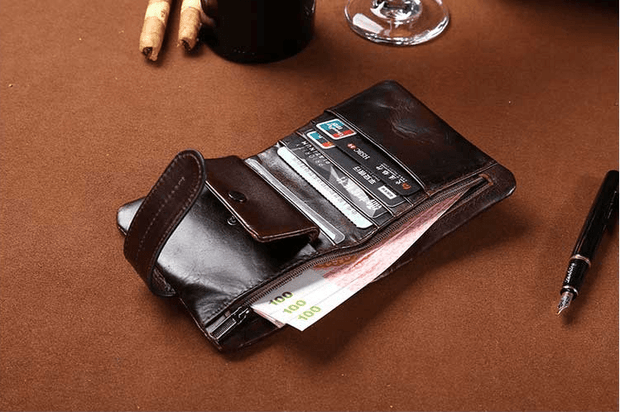 West Louis™ Retro Oil Wax Leather Short Wallet  - West Louis