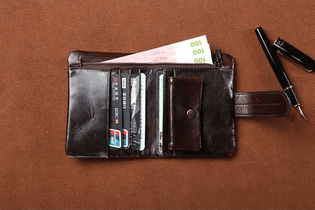 West Louis™ Retro Oil Wax Leather Short Wallet  - West Louis