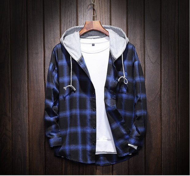 West louis plaid casual hooded shirt Clearance