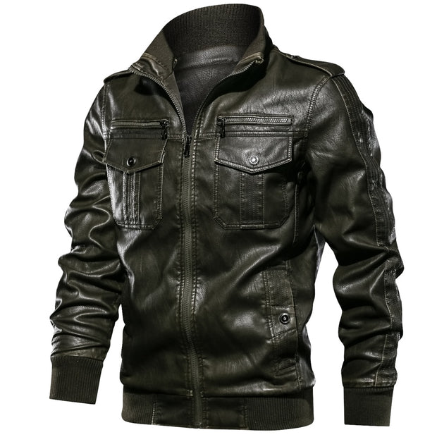 West Louis™ Military Style Leather Jacket