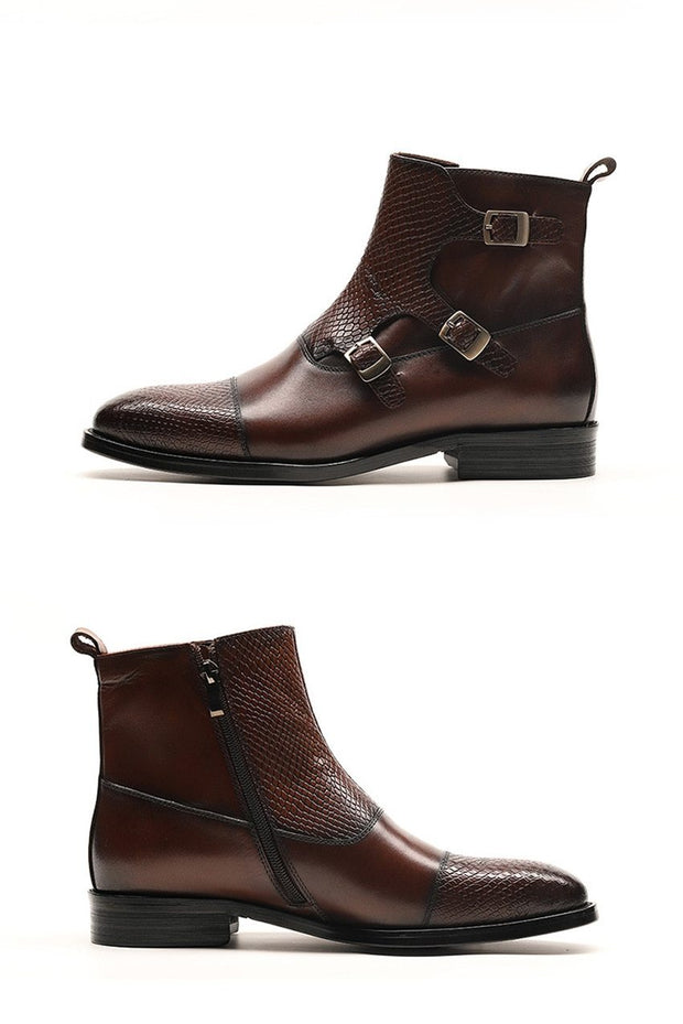 West Louis™ Grain Leather Boots With Buckles