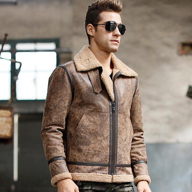 West Louis™ Real Leather Warm Aviator Jacket