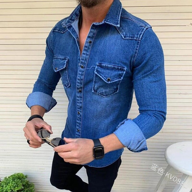 West Louis™ Single-Breasted Washed Jeans Shirt