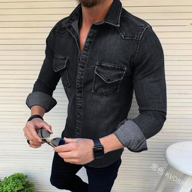 West Louis™ Single-Breasted Washed Jeans Shirt