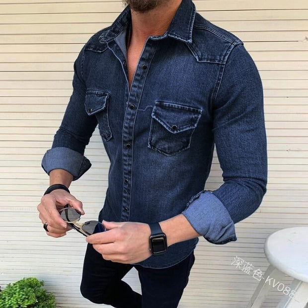 West Louis™ Single-Breasted Washed Jeans Shirt