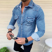 West Louis™ Single-Breasted Washed Jeans Shirt