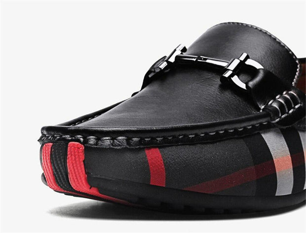 West Louis™ Plaid Design Leather Moccasins