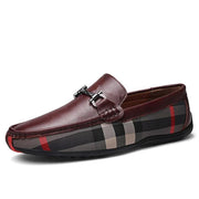 West Louis™ Plaid Design Leather Moccasins