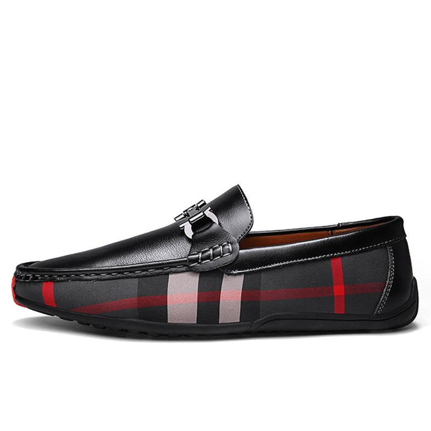 West Louis™ Plaid Design Leather Moccasins