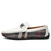 West Louis™ Plaid Design Leather Moccasins