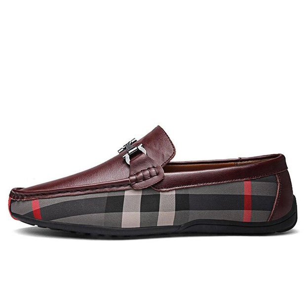 West Louis™ Plaid Design Leather Moccasins