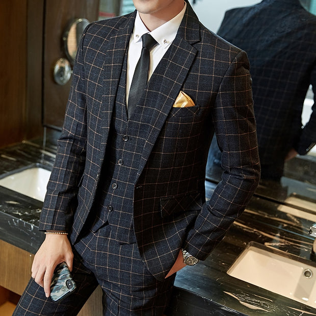 West Louis™ Plaid Formal Business Elegant 2 Piece Suit