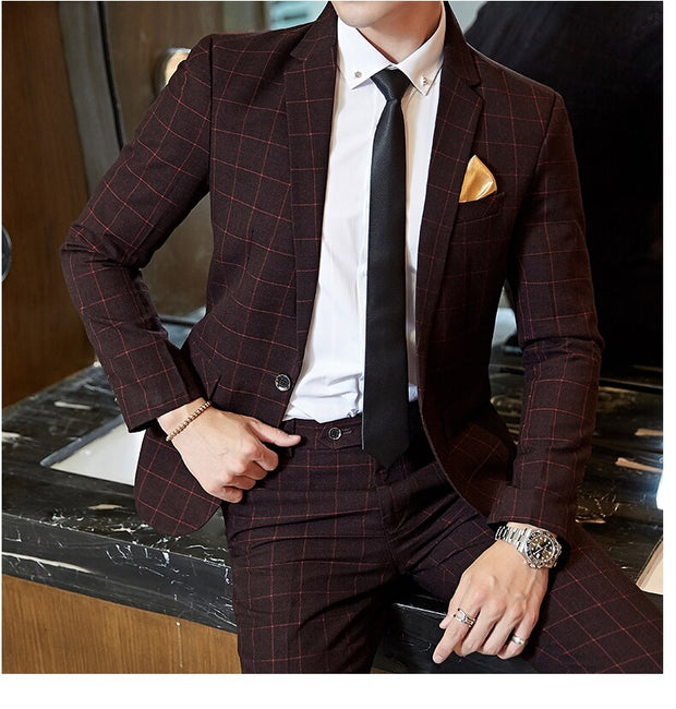 West Louis™ Plaid Formal Business Elegant 2 Piece Suit