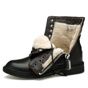 West Louis™ Leather Zipper Wool Fur Warm Boots