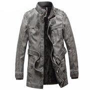 West Louis™  Winter PU Moto Long Leather Jacket Gray / M - West Louis