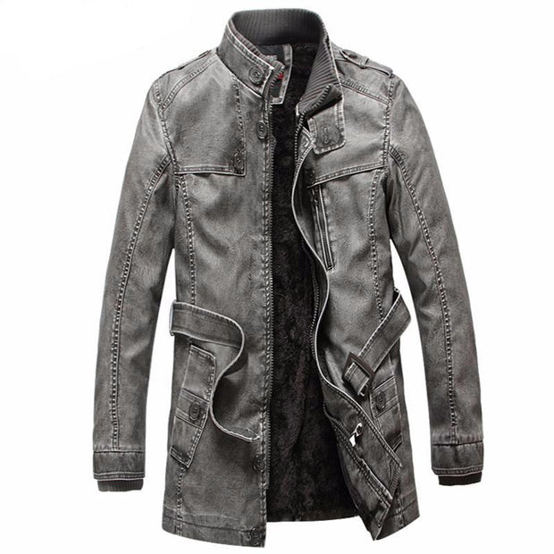 West Louis™  Winter PU Moto Long Leather Jacket Gray / M - West Louis
