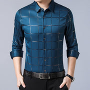 West Louis™ Brand Luxury Plaid Long Sleeve Slim Fit Dress Shirt