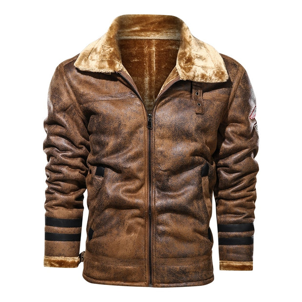 West Louis™ Leather Velvet Aviator Warm Jacket