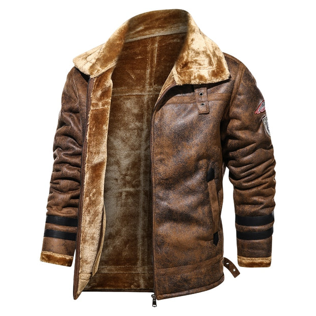 West Louis™ Leather Velvet Aviator Warm Jacket