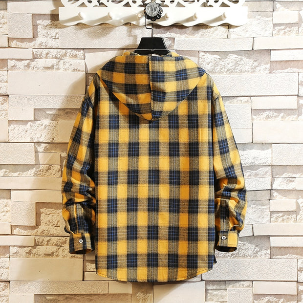 West Louis™ Streetwear Plaid Loose With Hooded Shirt