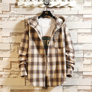 West Louis™ Streetwear Plaid Loose With Hooded Shirt