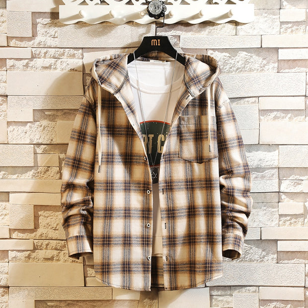 West Louis™ Streetwear Plaid Loose With Hooded Shirt