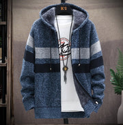 West Louis™ Striped Fleece Warm Zipper Hooded Jumper