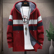 West Louis™ Striped Fleece Warm Zipper Hooded Jumper