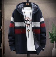 West Louis™ Striped Fleece Warm Zipper Hooded Jumper