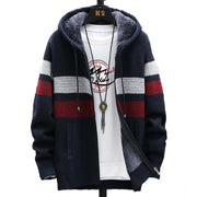 West Louis™ Striped Fleece Warm Zipper Hooded Jumper