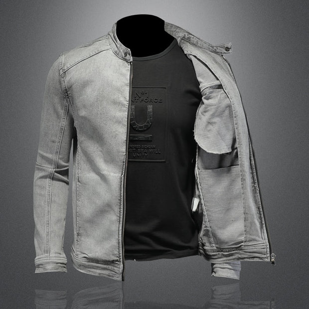 West Louis™ Moto Biker Streetwear Denim Jacket