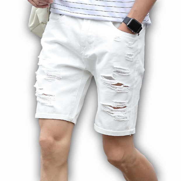 West Louis™ Knee Length Hole Jeans Shorts White / 29 - West Louis