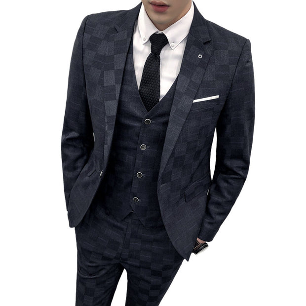 West Louis™ Tailor Business Elegant Plaid 3 Piece Slim Suit