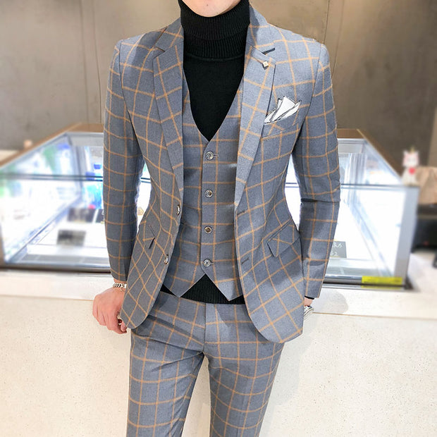 West Louis™ Luxury Business Formal Plaid Slim Fit Suit