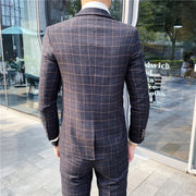 West Louis™ Designer Business Acetate Plaid Slim 3 Piece Suit