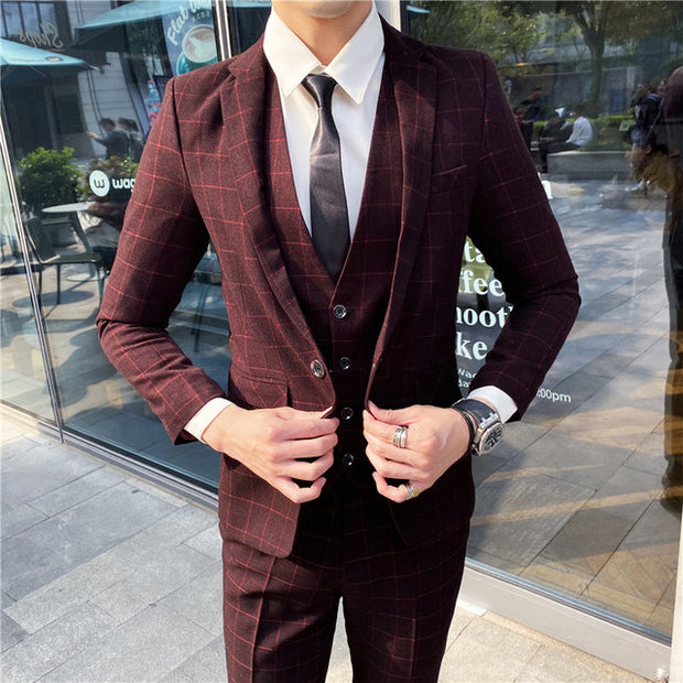 West Louis™ Designer Business Acetate Plaid Slim 3 Piece Suit