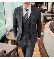 West Louis™ Tailored Men Plaid 3 Piece Suit (Blazer+Pants+Vest)