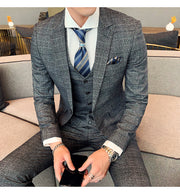 West Louis™ Tailored Men Plaid 3 Piece Suit (Blazer+Pants+Vest)