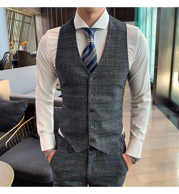 West Louis™ Tailored Men Plaid 3 Piece Suit (Blazer+Pants+Vest)