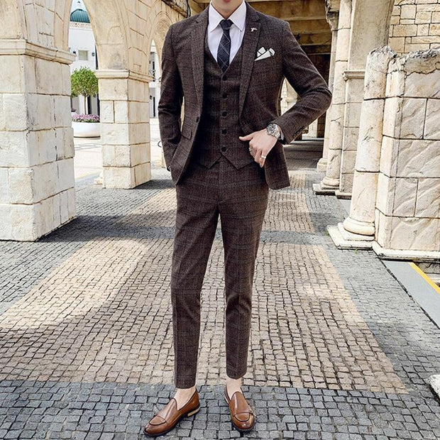 West Louis™ Tailored Viscose Elegant Plaid British 3 Piece Suit