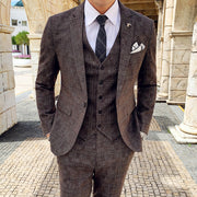 West Louis™ Tailored Viscose Elegant Plaid British 3 Piece Suit