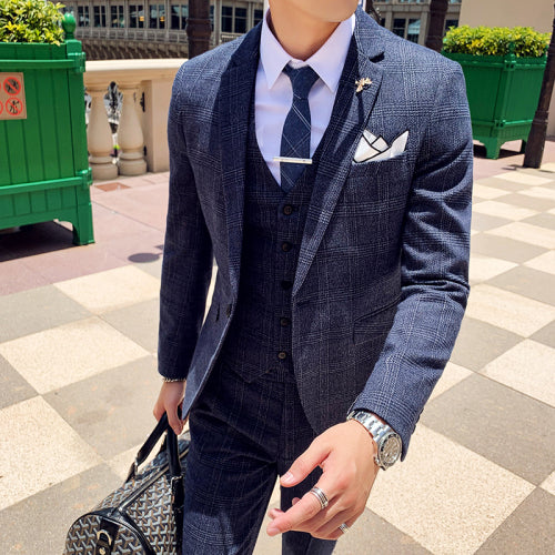 West Louis™ Tailored Viscose Elegant Plaid British 3 Piece Suit