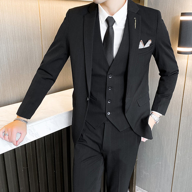 West Louis™ 3 Pieces Set Casual Stripe Business Groom Suit