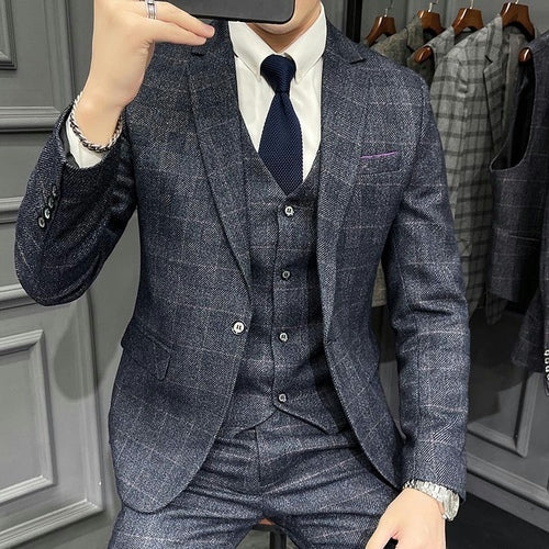 West Louis™ Designer Business Plaid 3 Piece England Suit