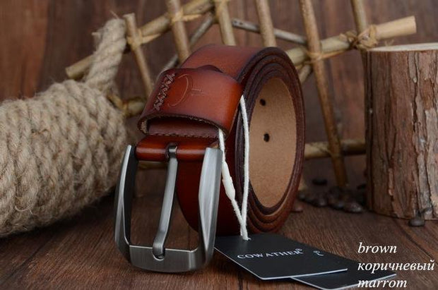 West Louis™ Vintage Style Pin Buckle Cow Genuine Leather Belt Brown / 100cm - West Louis